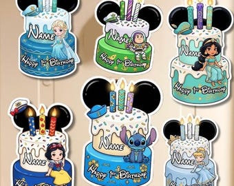 Imán personalizado de Mickey y sus amigos para cumpleaños en crucero, imán para puerta de crucero con pastel de cumpleaños de Disneyland, imán decorativo de cumpleaños