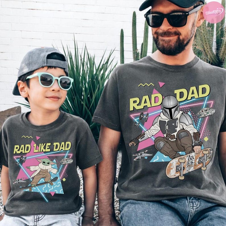 Retro StarWars The Mandalorian & Grogu Comfort Colors Tee, Rad Dad And Rad Like Dad shirt, Disneyland Dad And Son Shirt, Fathers Day Gift image 1