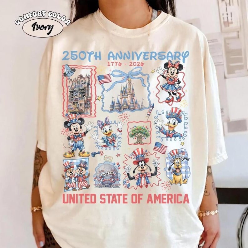 Disneyland 250th Anniversary USA Shirt, Mickey and Friends 4th of July 2026 Tee, Retro United State of America Top, Patriotic Disneyland image 1