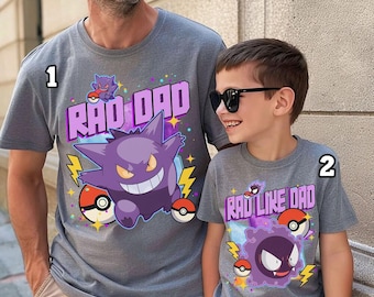 Camiseta de Gengar y Gastly para papá, camiseta personalizada para la familia PokeDad, camiseta Pokeball Rad para papá, camiseta Rad Like Dad, regalo de anime para el Día del Padre.