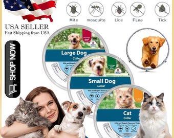 Flea Tick Collar Treatment And Prevention for Dogs Cats, 8 Month Protection, Adjustable Fit