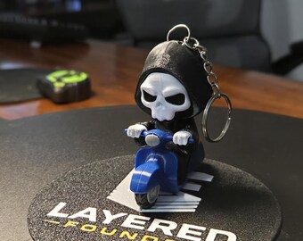 Grim Rider Reaper Keychain | 3D Printed Gothic Skull Key Ring | Dark Fantasy Accessory