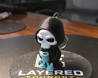 Coffin Break Grim Reaper Keychain | 3D Printed Gothic Skull Key Ring | Dark Fantasy Accessory