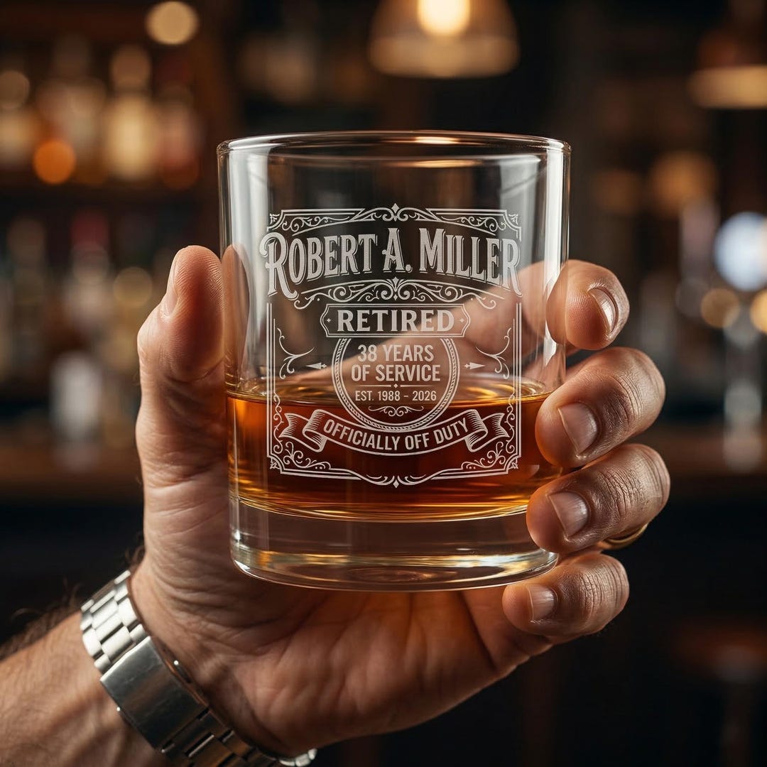 Retirement Glass Custom Retirement Whiskey Glass for Him - Personalized Officially off ...