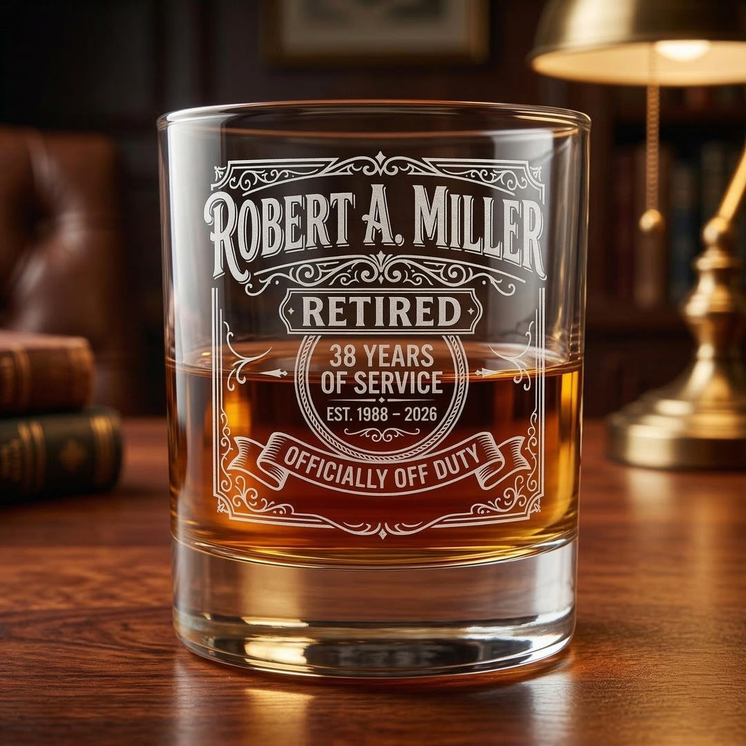 Retirement Glass Retirement Whiskey Glass - Custom Years of Service Gift - Officially ...