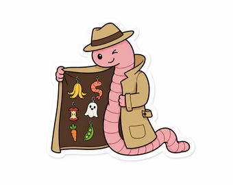Shady Worm Sticker, Funny Worm Vinyl Decal, Cute Waterproof Water Bottle Sticker, Whimsical Animal Sticker, Laptop & Tumbler Decor.
