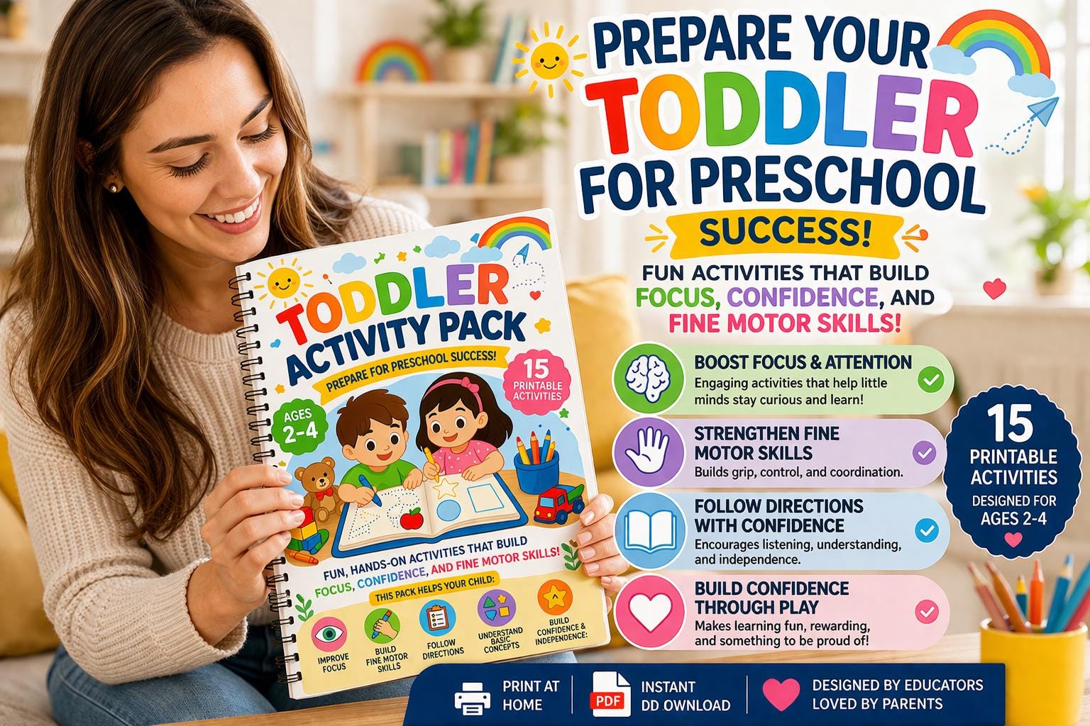 Toddler Activity Pack Printable PDF, Preschool Learning Binder Ages 2-4 ...