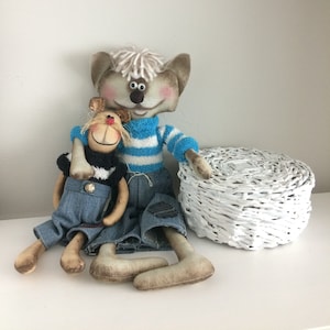 Kitty Cat  with  friend, Set of 2, Rag Doll, Kitty Cat, Kitty Cat fabric Doll, Kitty Cat  Doll, Kitty Cat Textile  Doll,  Rag Doll