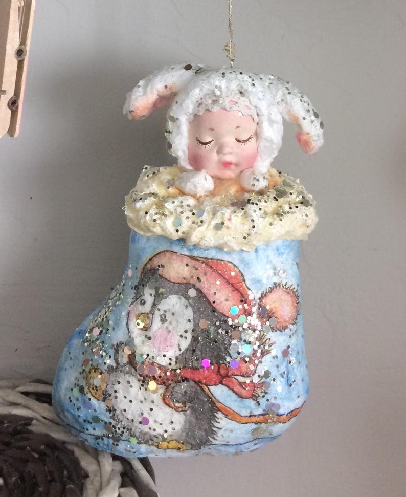 Baby in Christmas Stocking, Christmas Ornament, Christmas Tree