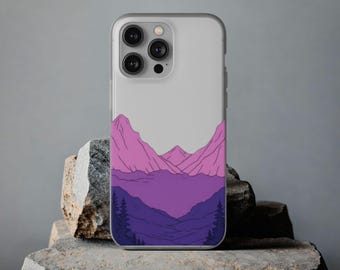 Lila bergslandskapsskal | iPhone Samsung Genomskinligt Flexibelt Skal