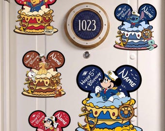 Personalized Disney Birthday Cruise Magnet, Stitch Magnet, Disney Family Cruise Stateroom Door, Mickey Minnie Cruise Birthday Cake Magnets