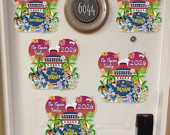 Personalized Disney Family & Cruise Ship Stateroom Door, Cruise Line Ship Name Door Magnet, Disney Cruise Magnet Summer Character Door Decor