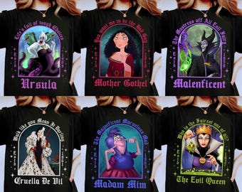 Camiseta de villanos de Disney, camiseta de Halloween de Disney, Maléfica, Reina Malvada, Úrsula, Cruella, Club de Brujas Malas, Camiseta de viaje de chicas de Disney