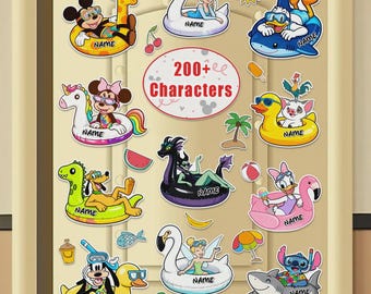 Personalized 200+ Disney characters Summer Cruise magnet, Swimming floats Mickey & friends, Family Magnet, Pool Float Character Door Decor
