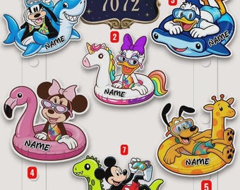 Personalized Disney characters Summer Cruise magnet, Swimming floats Mickey & friends, Pool Float Character Door Decor