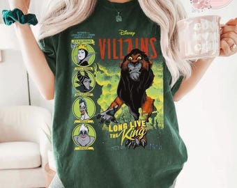 Camiseta de cómic de Scar el Rey, villano de Disney, perfecta para el tour del mal en Disneyland, camiseta infantil, a juego con el villano, colección retro de El Rey León de los 90.