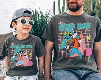 Koszulka Comfort Colors® Disney Goofy i Max, pasująca koszulka Disney tata i syn, prezent na Dzień Ojca w Disneyworld, koszulka Rad Dad and Rad Like Dad