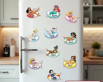 Personalized Disney Princess Cruise Door Magnet, Gift For Her, Ariel Elsa Belle Princess, Custom Name Girls Trip DCL Stateroom Decoration
