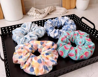 Handmade Cotton Fabric Scrunchies - Cheerful Prints, Hair Accessories