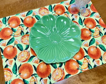 Set of 4 Spring Garden Theme Reversible Placemats, Vegetables & Oranges