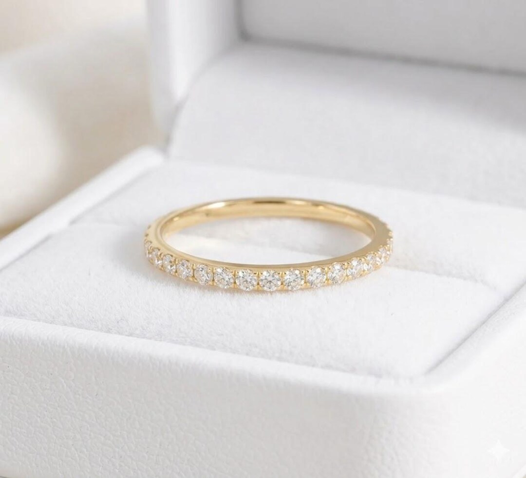 14K Gold Moissanite Half Eternity Band | Minimalist Wedding Ring ...