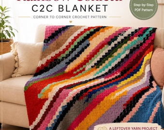 Rainbow Confetti C2C Blanket Crochet Pattern | Scrap Yarn Stash Buster (PDF Download)