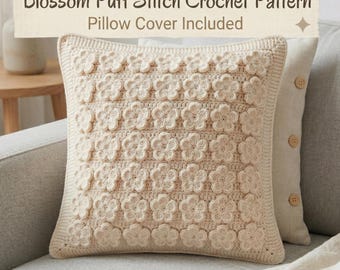 Blossom Puff Stitch Crochet Pillow Cover Pattern (PDF)