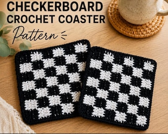 Crochet Checkerboard Coaster Pattern with Daisy | Modern Granny Square (PDF Download)