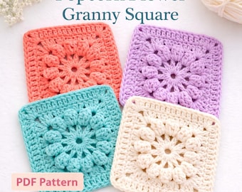 Popcorn Flower Granny Square Crochet Pattern | 3D Motif PDF (Instant Download)