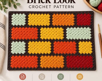 Brick Look Crochet Motif Pattern, Granny Square & Rectangle Motif, Modular Crochet Pattern