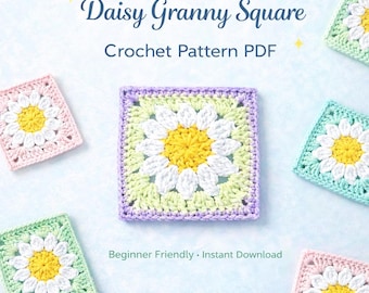 Daisy Flower Crochet Pattern PDF – Daisy Granny Square Motif, Instant Download