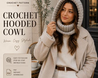 Crochet Hooded Cowl Pattern PDF | Hooded Scarf Crochet Pattern | Crochet Hood Pattern | Winter Cowl | Easy Crochet Pattern
