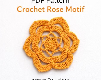 Crochet Flower Motif Pattern PDF – Boho Floral Applique – DIY Fashion & Home Decor – Instant Download