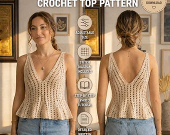 V-Neck Lace Crochet Top Pattern, Beginner Boho Tank Tutorial (PDF)