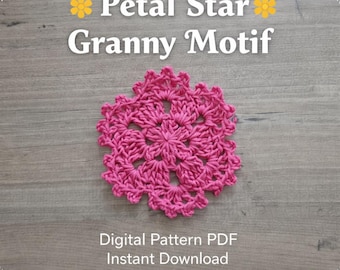 Petal Star Granny Motif Crochet Pattern | Floral Lace Square (PDF Download)