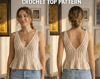 V-Neck Lace Crochet Top Pattern, Beginner Boho Tank Tutorial (PDF)