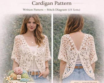 Butterfly Wing Cardigan Crochet Pattern – Lace Design (PDF Download, US Terms)