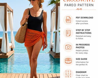 Crochet Crosswave Pareo Pattern, Beach Cover Up PDF, Summer Wrap Instructions (Diagram Included)