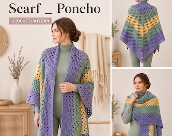 2-in-1 Scarf Poncho Crochet Pattern | Beginner Triangle Wrap (PDF Download)