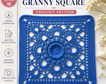 Timeless Lace Granny Square Crochet Pattern, Vintage Boho Motif, Diagram Included (PDF Download)