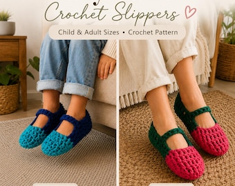 Mary Jane Crochet Slippers Pattern, Adult & Child Crochet Slipper Pattern, Cozy House Shoes PDF, Easy Crochet Shoes Pattern