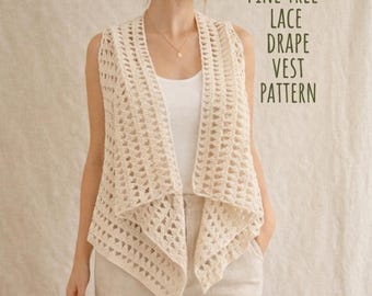 Pine Tree Lace Drape Vest Crochet Pattern | Lightweight Summer Cardigan PDF