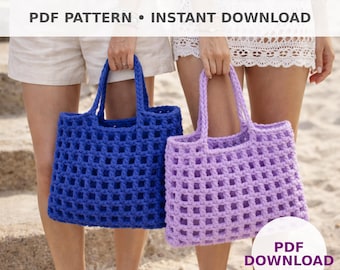 Crochet Tote Bag Pattern PDF, Easy Mesh Bag Pattern, Summer Beach Bag Crochet Pattern, Instant Download, DIY Crochet Bag Tutorial