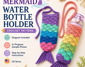 Mermaid Tail Water Bottle Holder Crochet Pattern | Mermaid Cozy PDF (US Terms)