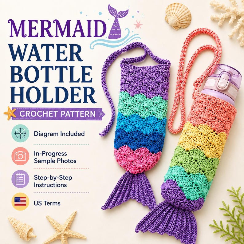 Mermaid Water Bottle Holder Crochet Pattern PDF Mermaid Tail Bottle mermaid-water-bottle-holder-crochet-pattern-pdf-mermaid-tail-bottle