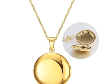 Custom Engraved Round Locket Necklace, Gold/Silver  27mm Photo Locket, Personalized Memorial Necklace