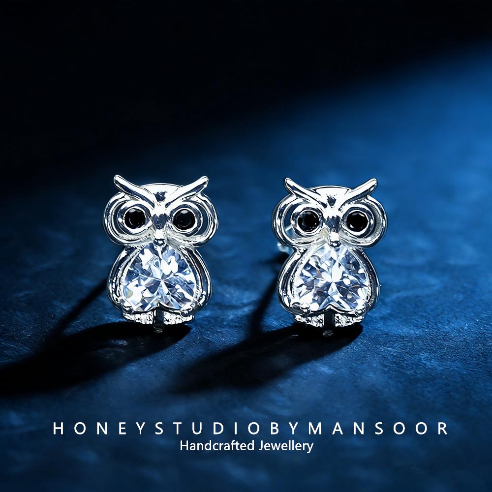 Elegant Owl Stud Earrings 925 Sterling Silver Fashion Cute Jewelry