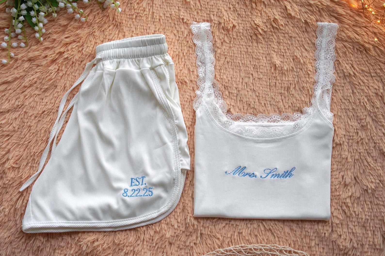 Embroidered Lace Cami + Shorts Set