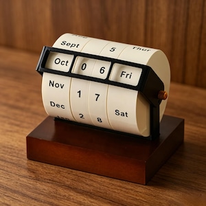 Vintage Rotating Perpetual Calendar, Creative Rotating Desk Decoration