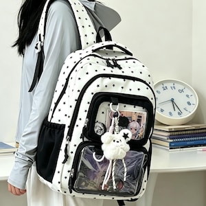 Mochila de gran capacidad, compatible con portátiles de 15,6 pulgadas, bolsillo doble para pantalla, ideal para convenciones de anime y como mochila escolar.